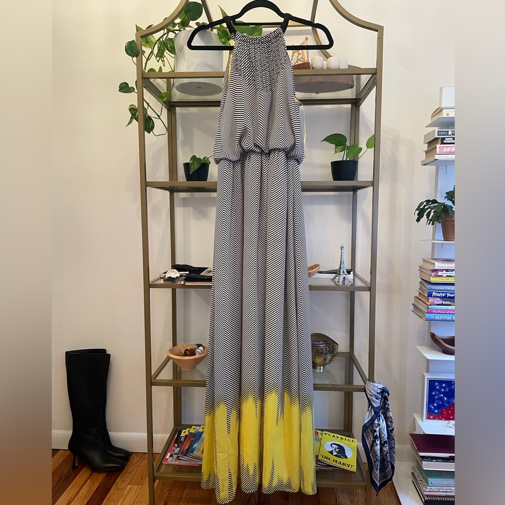 Vince Camuto Black and Yellow Patterned Maxi Dress